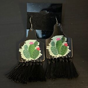 Cactus Black Tassel Earrings